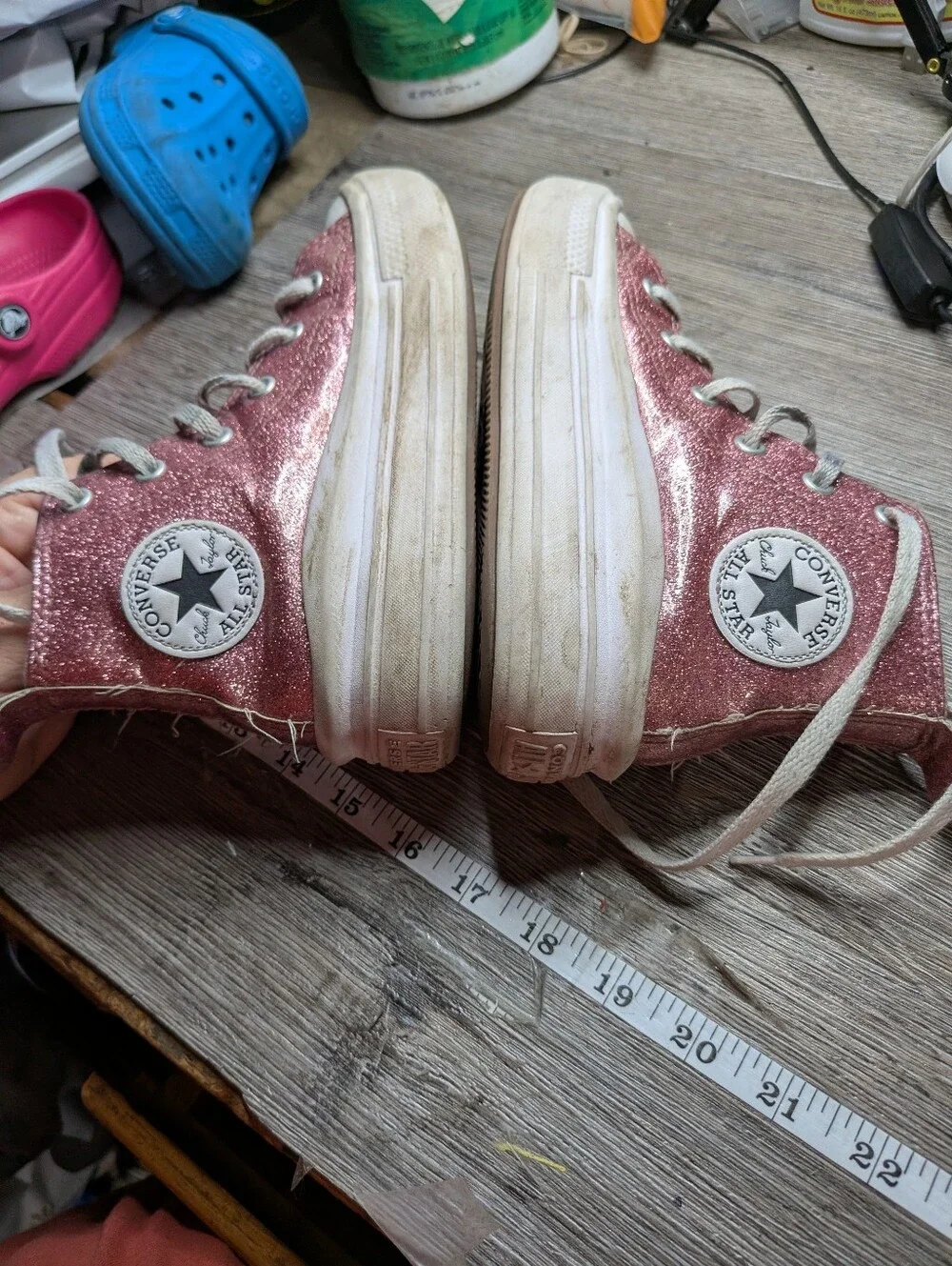 Converse Girls Pink Glittery High Top Sneakers Size 13